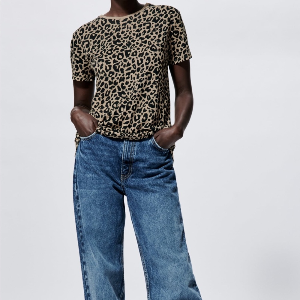 Zara leopard print short sleeve t shirt XL NEW